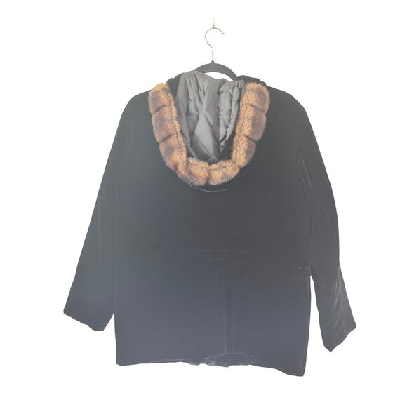 Lauren Ralph Lauren Jacket S Petite Black Silk Blend Faux Fur Hooded Quilted Zip - Picture 2 of 11